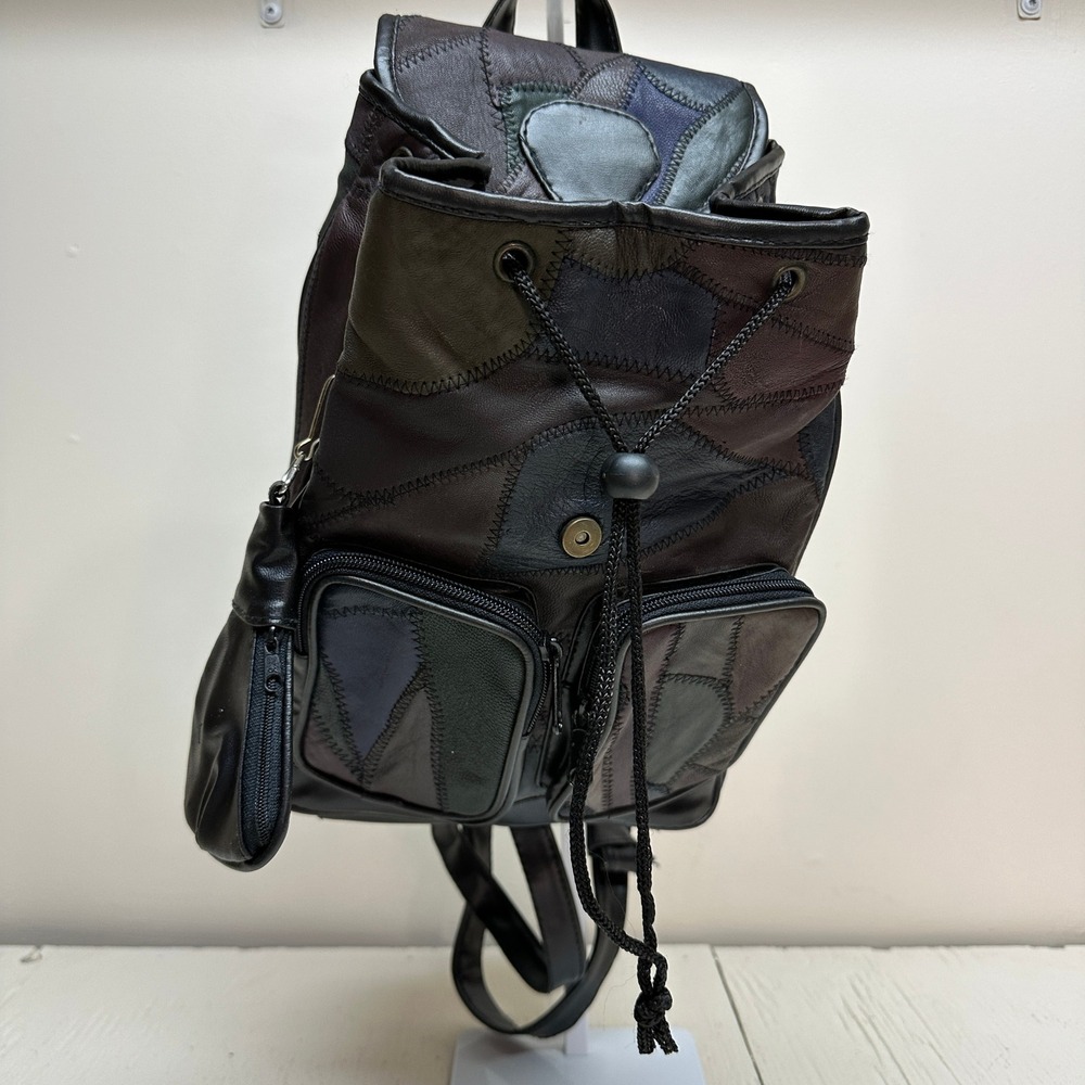 Patchwork Faux Leather Mini Backpack Drawstring F… - image 6